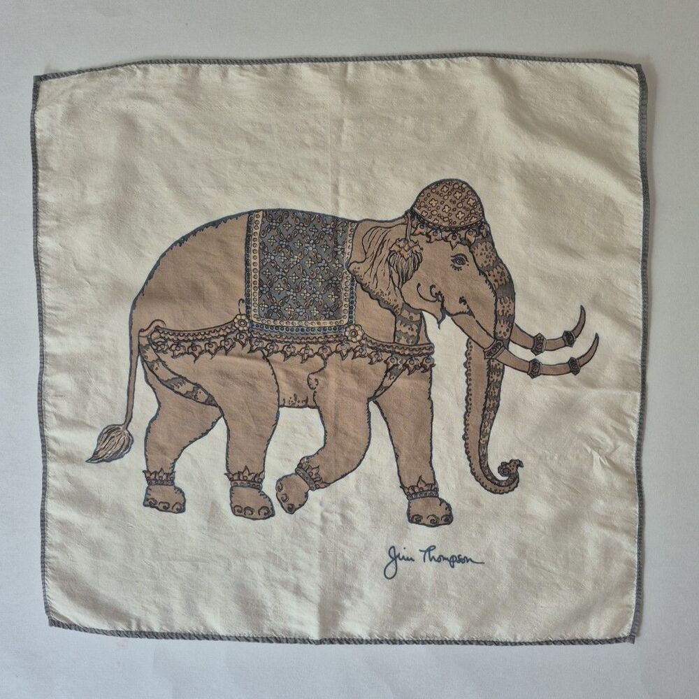 Jim Thompson 100% Thai Silk Elephant Pocket Square Handkerchief Scarf 16"